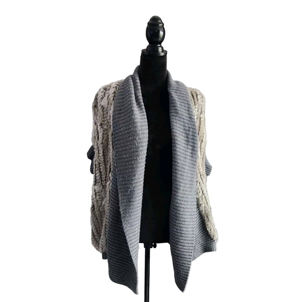 HAUTE HIPPIE Gray Rabbit Fur Wool Open Front Sweater Cardigan XS/S Pre-owned